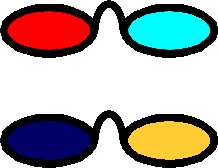 Anaglyph and amber-blue glasses